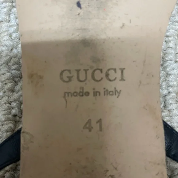 Gucci Marmont Sandals Flat Black Leather Interlocking GG Size 41 - Picture 13 of 15